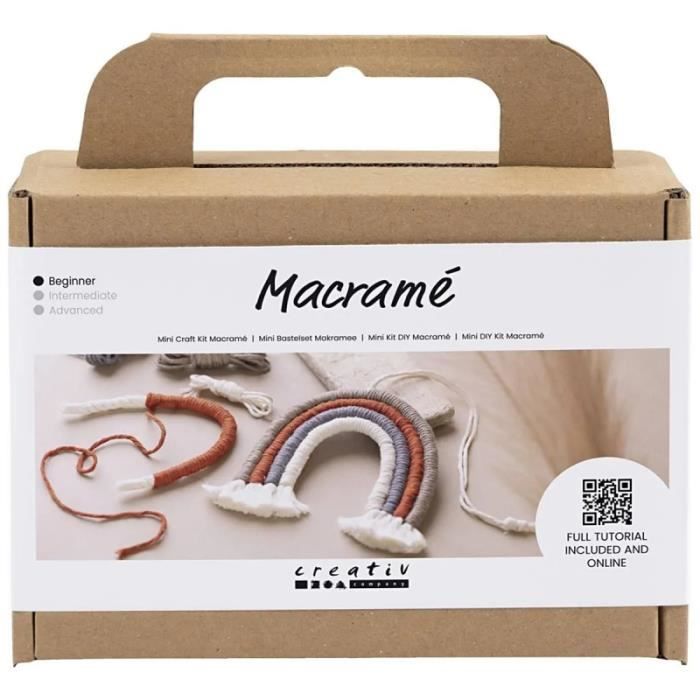 Mini Kit DIY Macramé - Arc en ciel - Débutant - Couleur principale: Gris - Couleurs: Arc en ciel