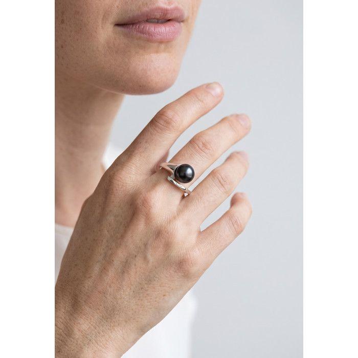 Bague - Pearls & Colors - Véritable Perle de Culture 8-9 mm - Colori Black Tahiti - Or Blanc 375/1000 - Femme