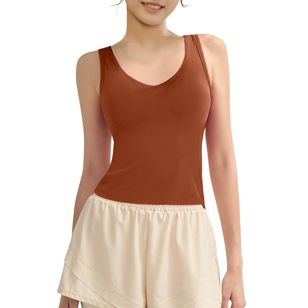 Молодых девушек однотонный цвет чашечки йога нижняя рубашка спортивное нижнее белье жилет