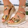 Women's Wide Width Peep-Toe Flats, Single Buckle Wedge Sandals, Summer Casual Shoes for Women
