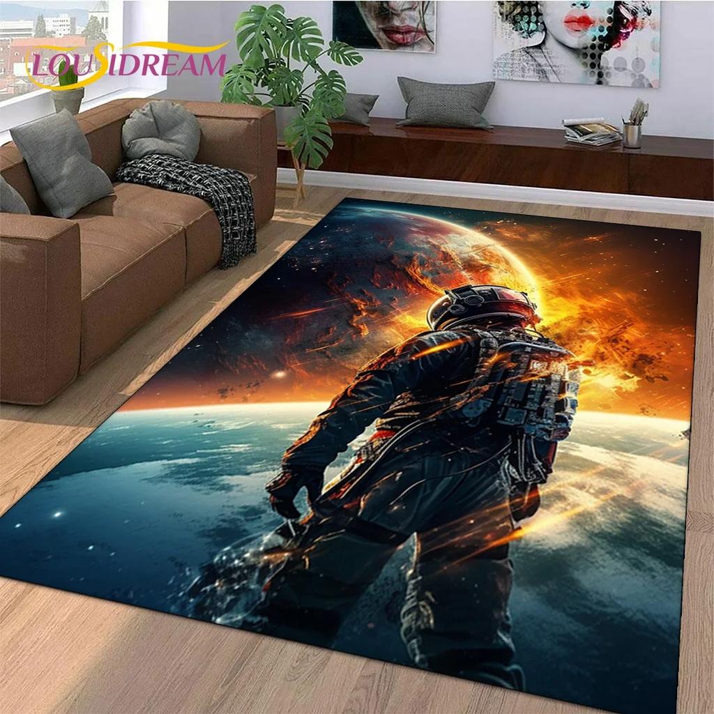 Astronaut Dream Universe Spaceman Outer Space Cartoon Carpet Rug for Bedroom Living Room Sofa Decoration, Large Decor Floor Mat