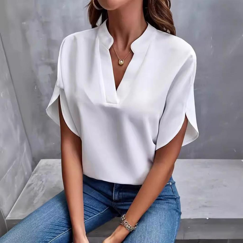 2024 Women's Casual Summer V-neck Loose Solid Color Blouse