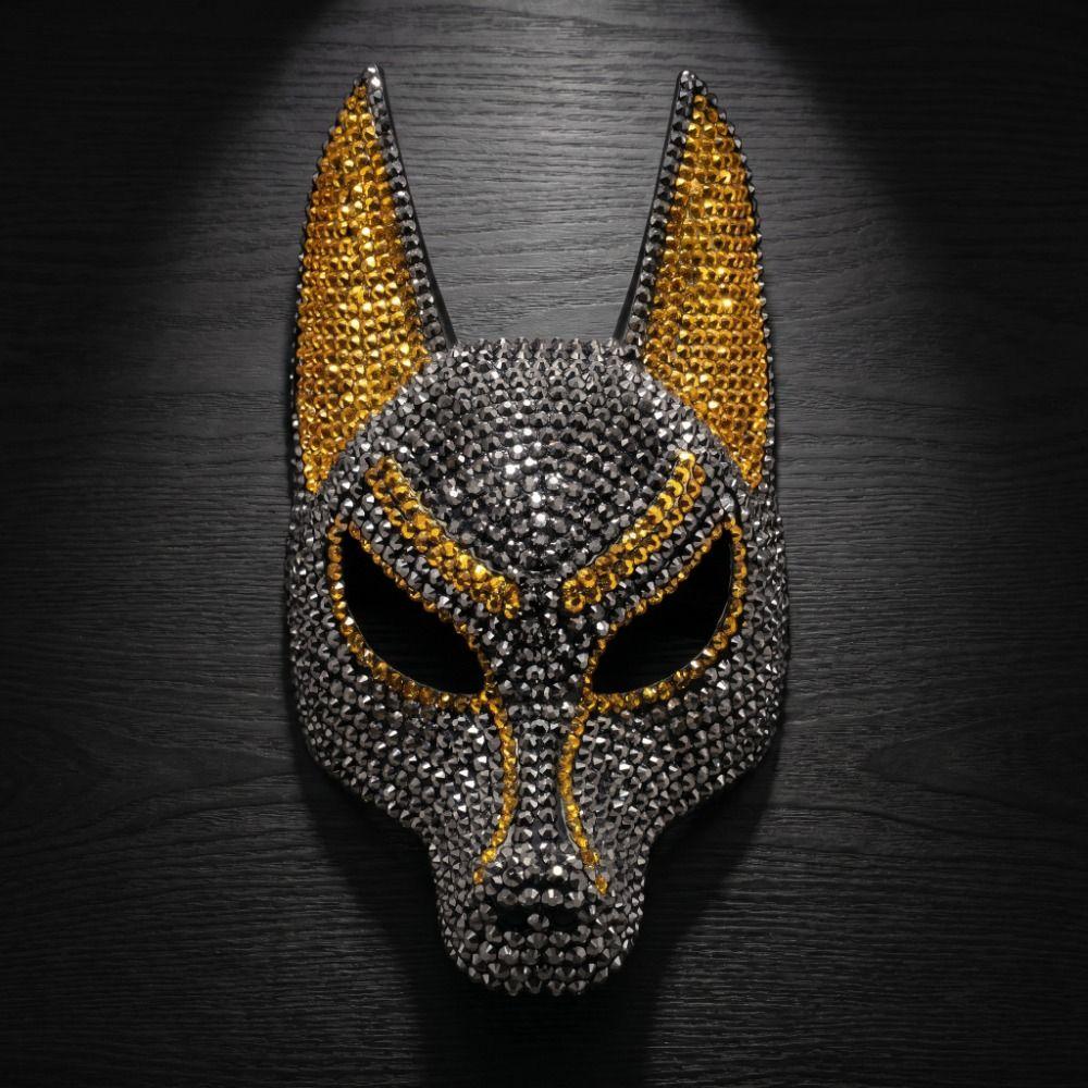 Dress Up Props Wolf Crystal Mask Luxury Design Halloween Mask Fashion Rhinestone Mask  Halloween