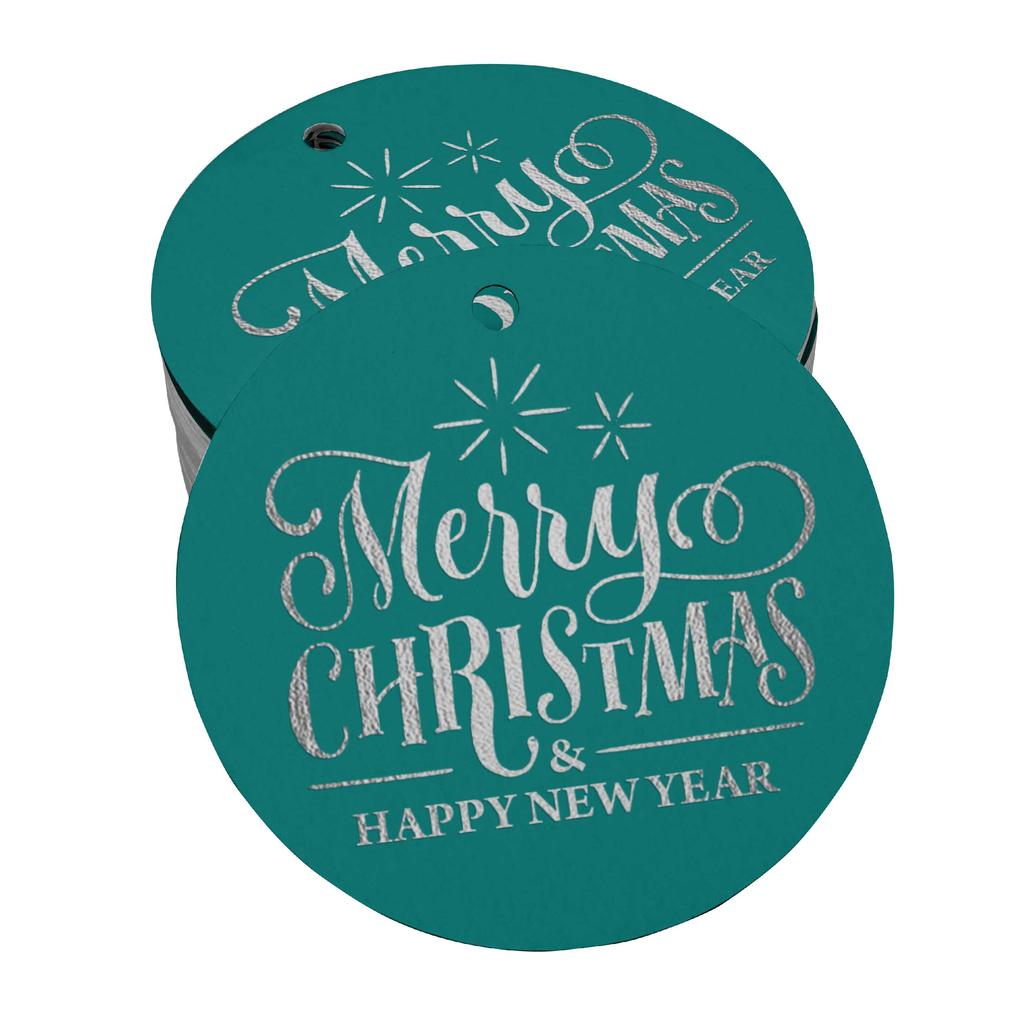 Inkdotpot Pack Of 100 Real Gold Foil Paper Tags Merry Christmas & Happy New Year Text Favor Hang