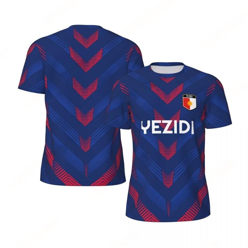 Fashion Yezidi Flag Graphic Football T Shirts For Men Trend 3D National Emblem Printed Sports T-shirts Loose Breathable Tees