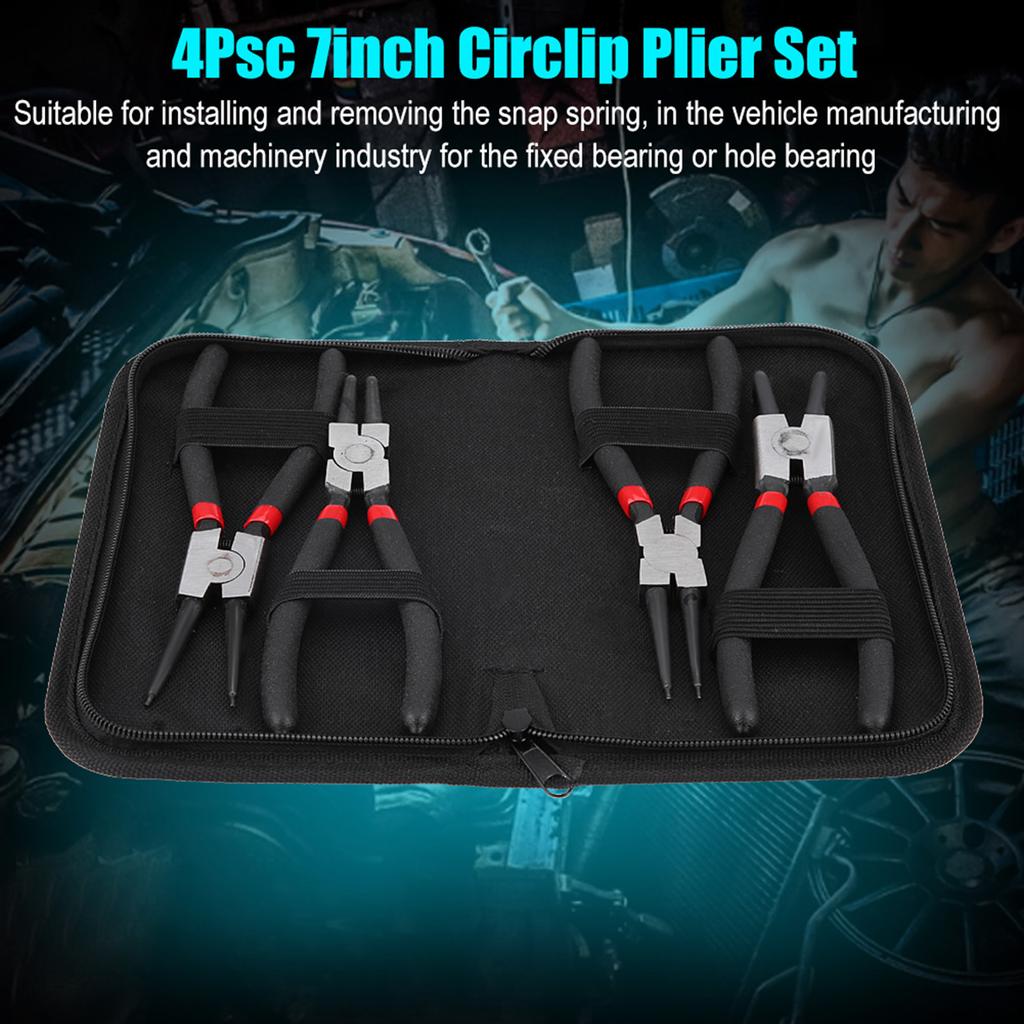 4 шт. 7-дюймовые плоскогубцы для стопорных колец, внутренние и внешние изогнутые прямые плоскогубцы для стопорных колец