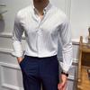 Men's Fashion British Style Striped Business Casual All Match Shirt Long Sleeve Slim Tops