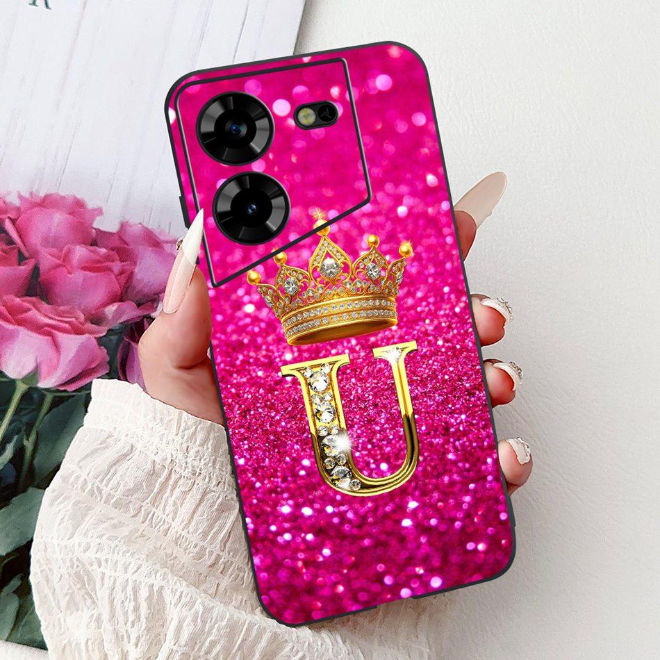 Для Tecno Pova 5 LH7n / Pova 5 Pro LH8n Модный Чехол для Телефона с Буквой Короны Для Tecno Pova5 5Pro 5G Черный Силиконовый Мягкий Чехол Бампер