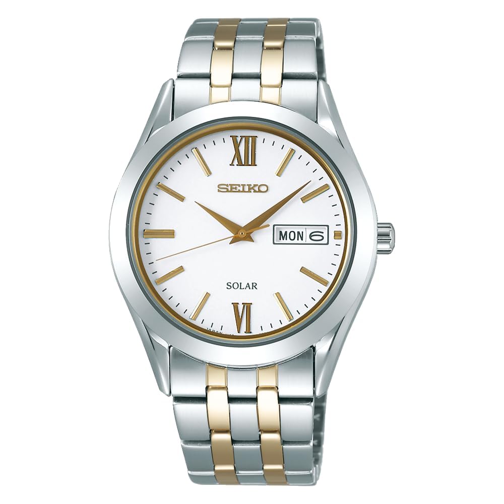 Seiko Selection SBPX085 Мужские часы на солнечной батарее Серебристый Желтое золото Сапфировое стекло Нержавеющая сталь Белый циферблат