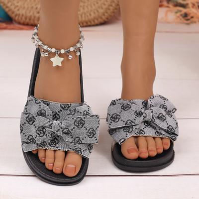 Большие тапочки с бантом на толстой подошве, вышитые пляжные сандалии, тапочки
