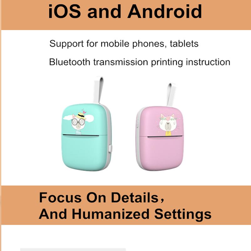 Смартфон IOS Android цифровой мгновенный фотопринтер милый портативный мини-BT беспроводной термопринтер
