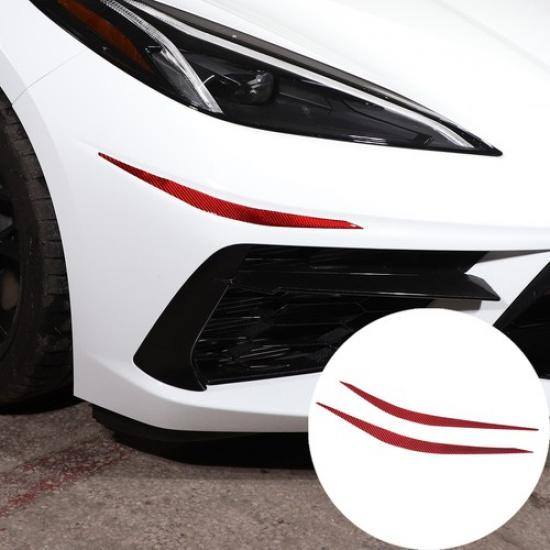 Red Carbon Front Bumper Lip Corner Cover Trim sticker For Corvette C8 -25