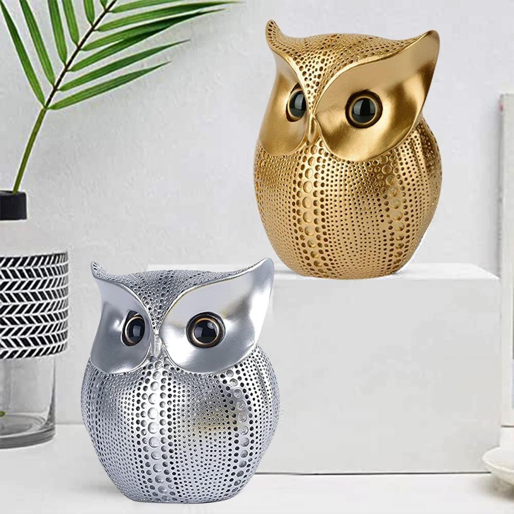 Modern Classy Lucky Owl Combo Resin Art Figure Showpiece (Pack of 2, Golden and Silver)