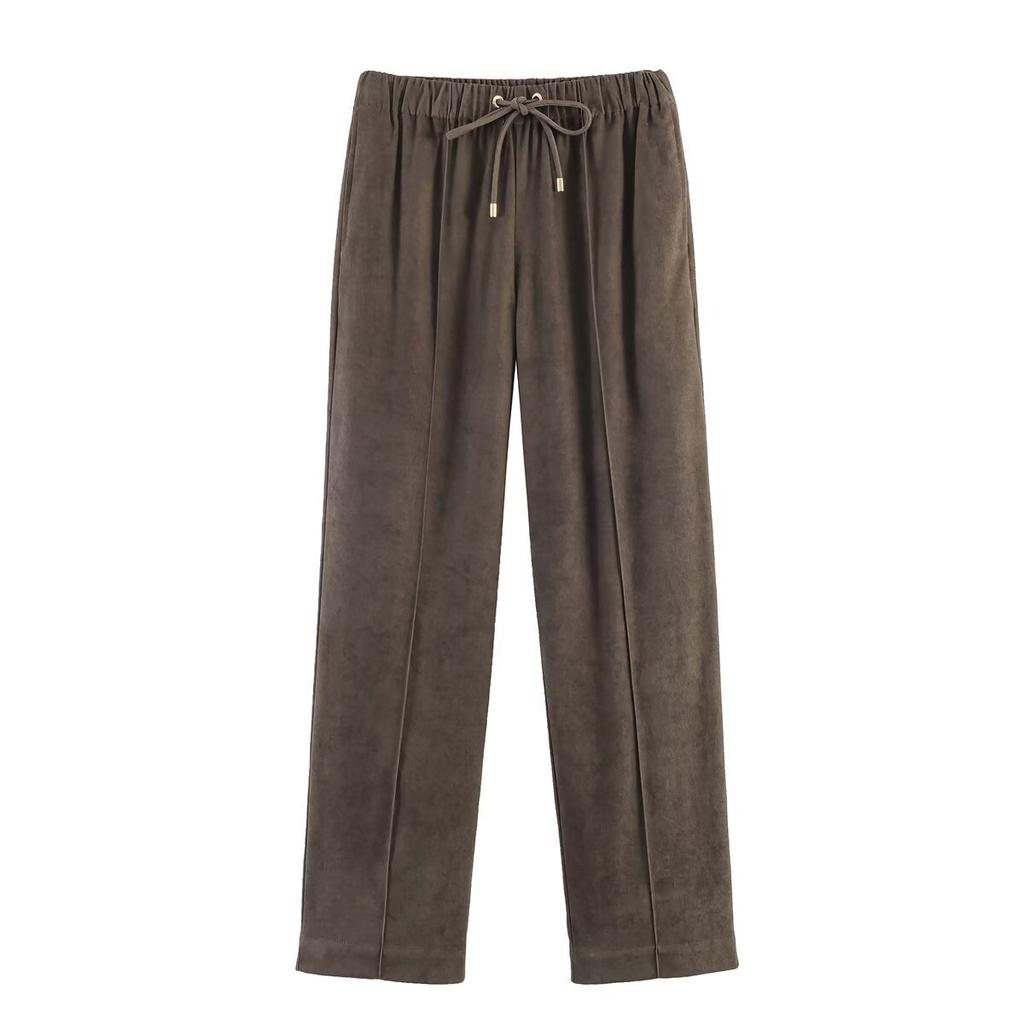 European and American style, new women's clothing, loose zipper jacket jacket 3-color elastic waist wide faded trousers