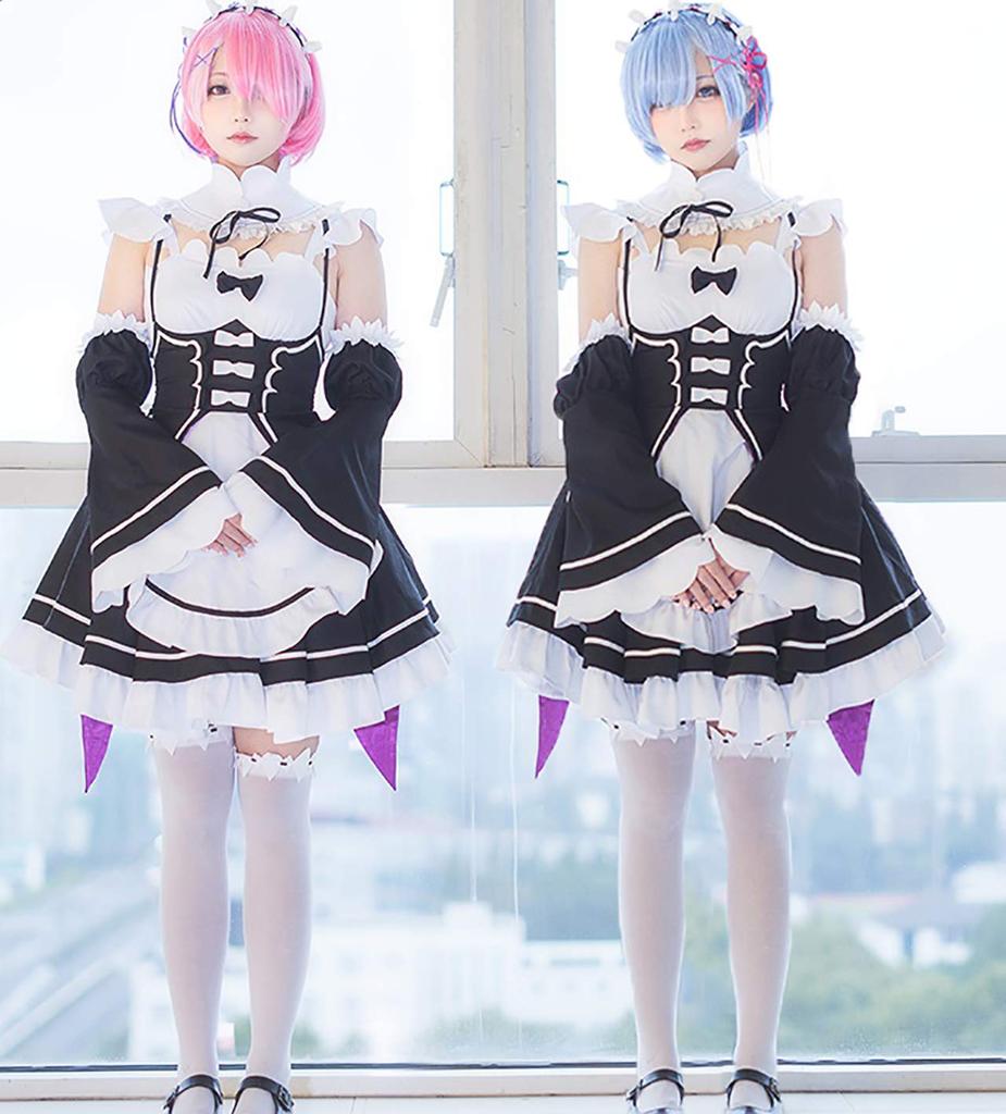 milky time ReZero Rem Maid Costume with Wig, Size L, Color Rem (Maid)