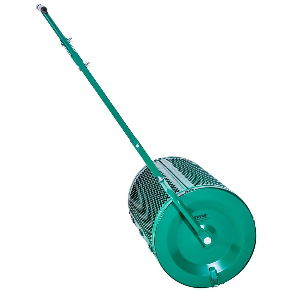 VEVOR Compost Spreader, 24 in Wide Peat Moss Spreader with Push/Tow Handle, 4 Heights Adjustable, Powder-Coated Steel Garden Peat Moss Roller