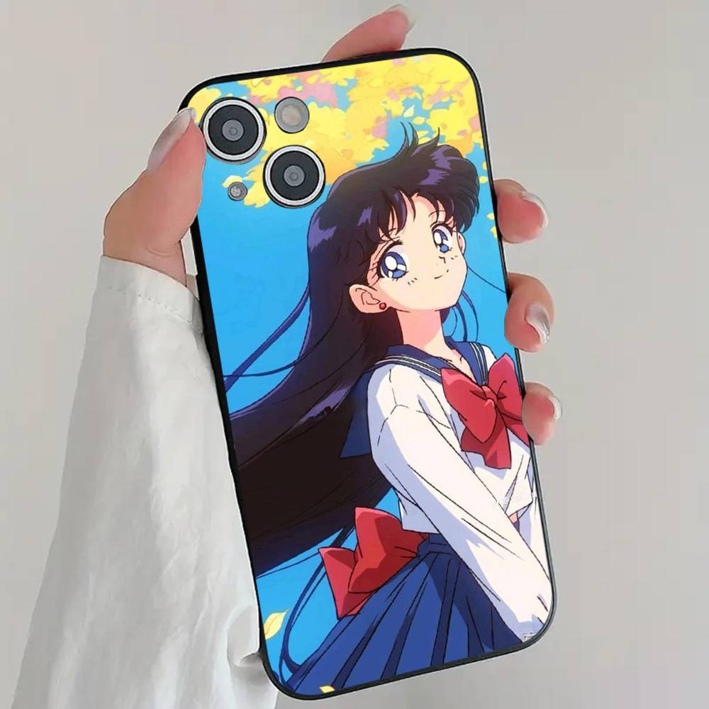 Anime Pretty Girl S-Sailor M-Mars Phone Case Cool Black Silicone Soft For IPhone 16 15 14 13 12 11 X XR Plus Pro Max Plus