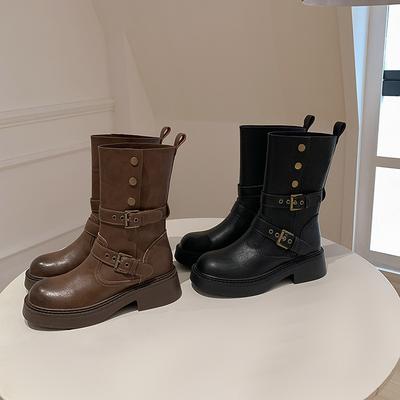 Новые демисезонные складные мартинсы на толстой подошве, осень-зима, в британском стиле, полусапоги, тонкие и универсальные женские рыцарские ботинки