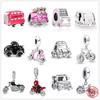 S925 Sterling Silver Pink Black Motorcycle Car Bike Dangle Charm Bead Fit Original Bracelet Pendant DIY For Women Jewelry