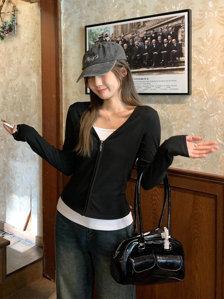 Поддельный двухкомпонентный черный и белый контрастный немецкий бархат, утолщенный, теплый, тонкий, женский, осенне-зимний, новый, с длинными рукавами, с внутренней молнией