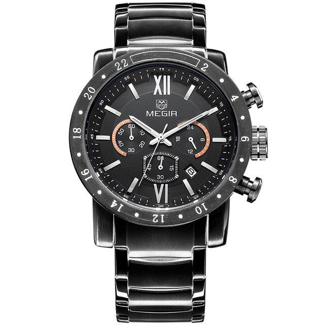 Megir Original Quartz Men Watch Stainless Steel Business Wrist Watches Clock Men Big Dial Waterproof Luminous Relogio Masculino