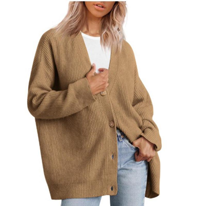 Women’s Casual Solid Knitted Cardigan Sweater V-neck Long Sleeve Button Down Warm Sweater for Lady Soft Comfortable Warm Simple Sweater