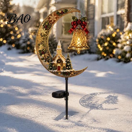Housewarming Gift for Friends Solar Christmas Crescent Light, Moon Snowman Garden Stake Waterproof Festive Outdoor Seasonal Decor LED Pathway