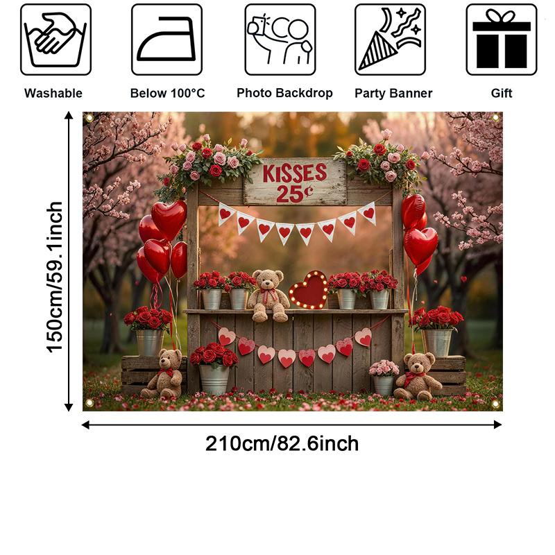 LS Valentine's Day Photography Backdrop Spring Rose Stall Balloon Bear Decor Birthday Baby Shower Kids Portrait Photo Background