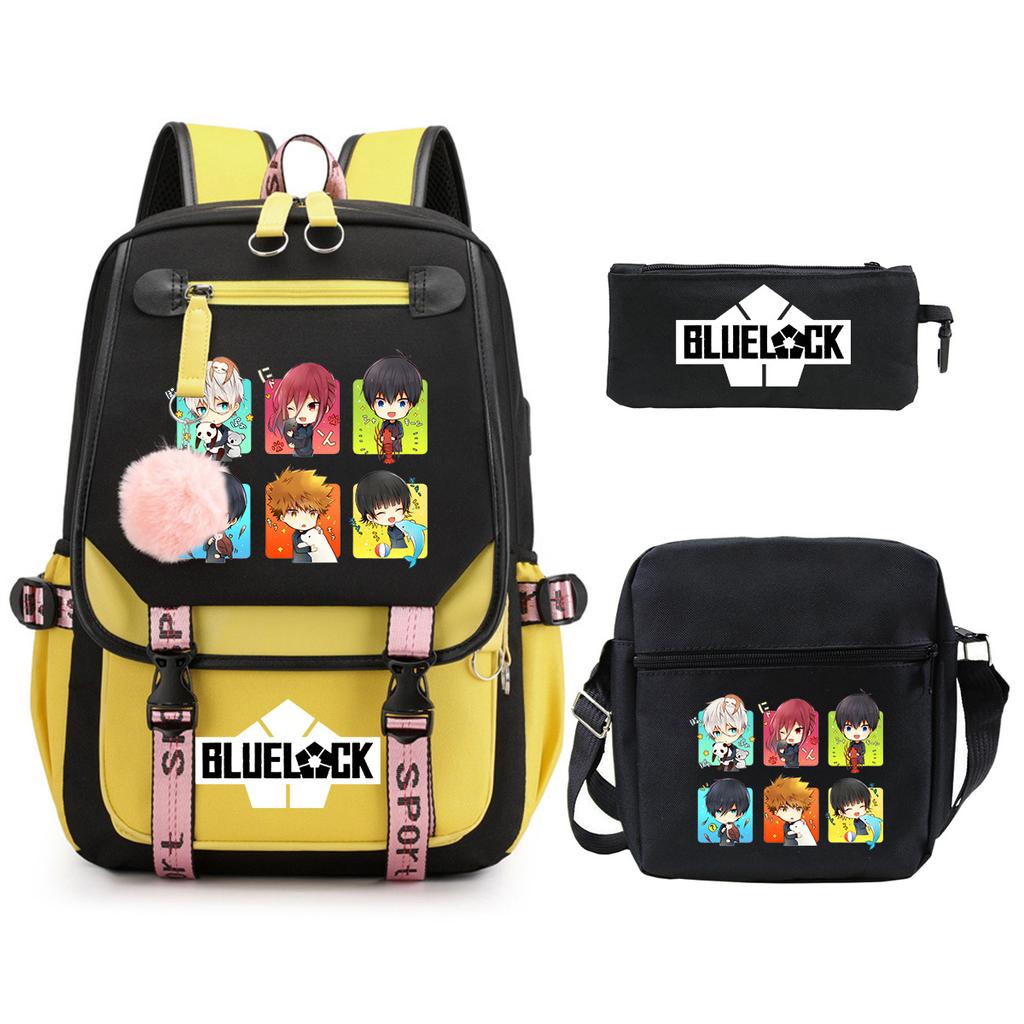 Trend Campus Primary And Secondary School Students Schoolbag Blue Prison Periphery Animation Backpack Pencil Bag