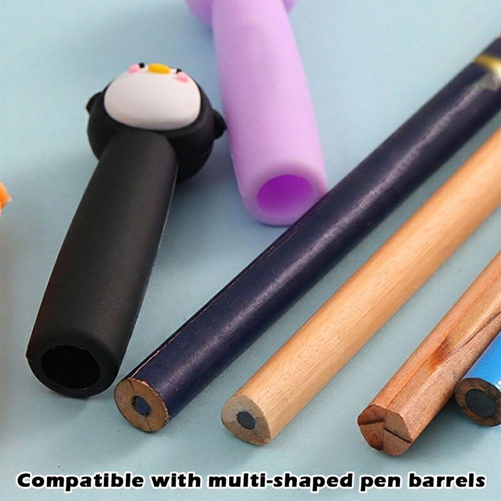 6pcs/12pcs Penguin Shape Pencil Extender Soft Rubber Pen Cap Cartoon Pencil Nib Protector  Children