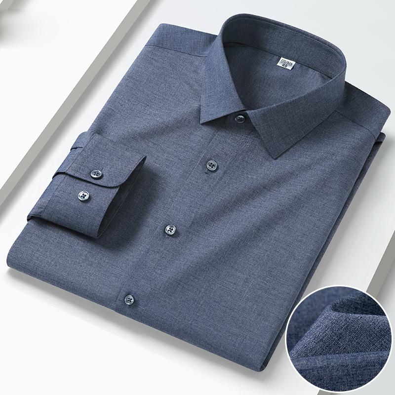 High Quality Modal Linen Business Mens Formal Shirts Long Sleeve Elastic Solid Comfortable Male Dress Shirt