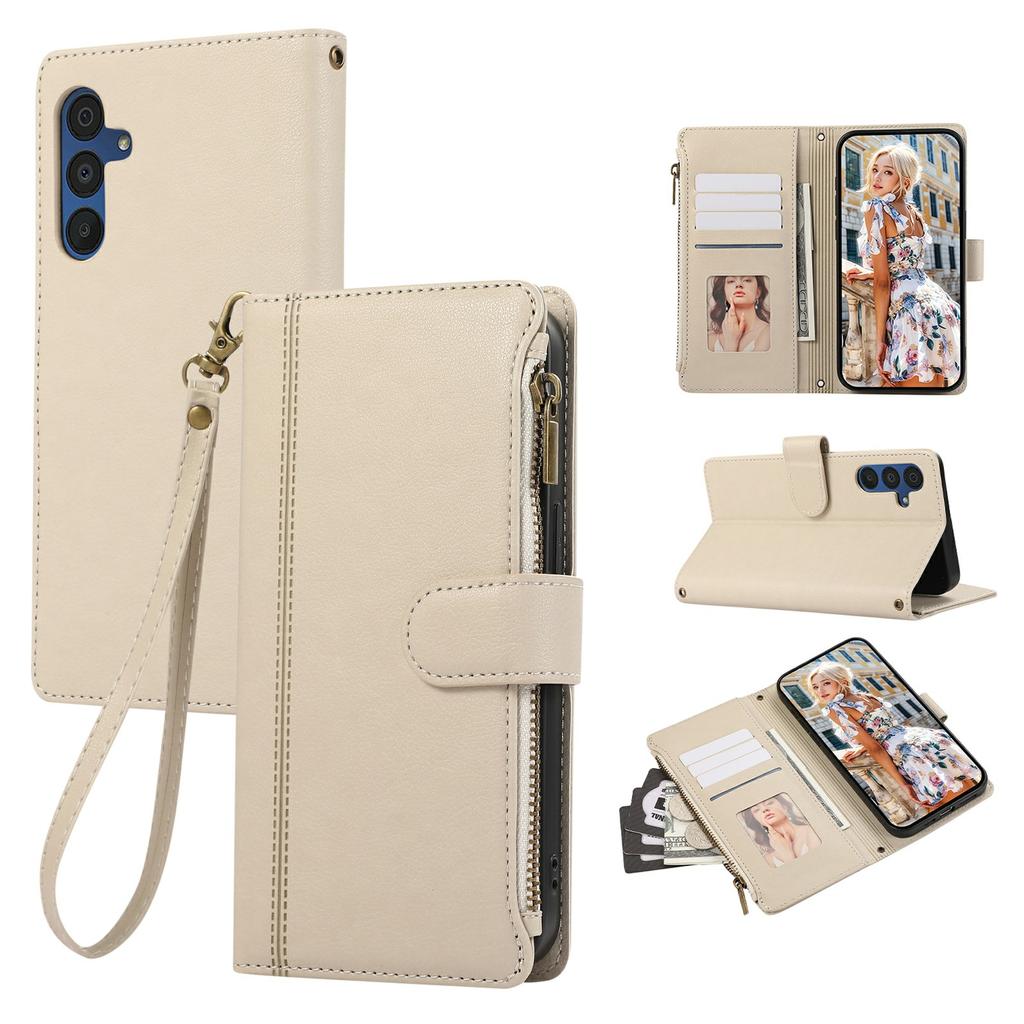 For Samsung Galaxy A35 5G Case Multi Card Slots Zipper Leather Phone Cover with Wrist Strap