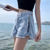 Youthful Comfortable Skinny Fashionable and Versatile Thin Section Denim Shorts Women Summer Side Zipper Straight High Waist A Letter Wide Leg Pants