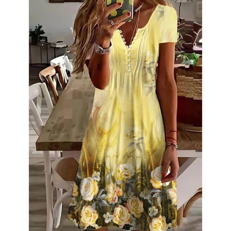 QICED Spring Summer Women's Fashion Lace Short Sleeve Long Dresses