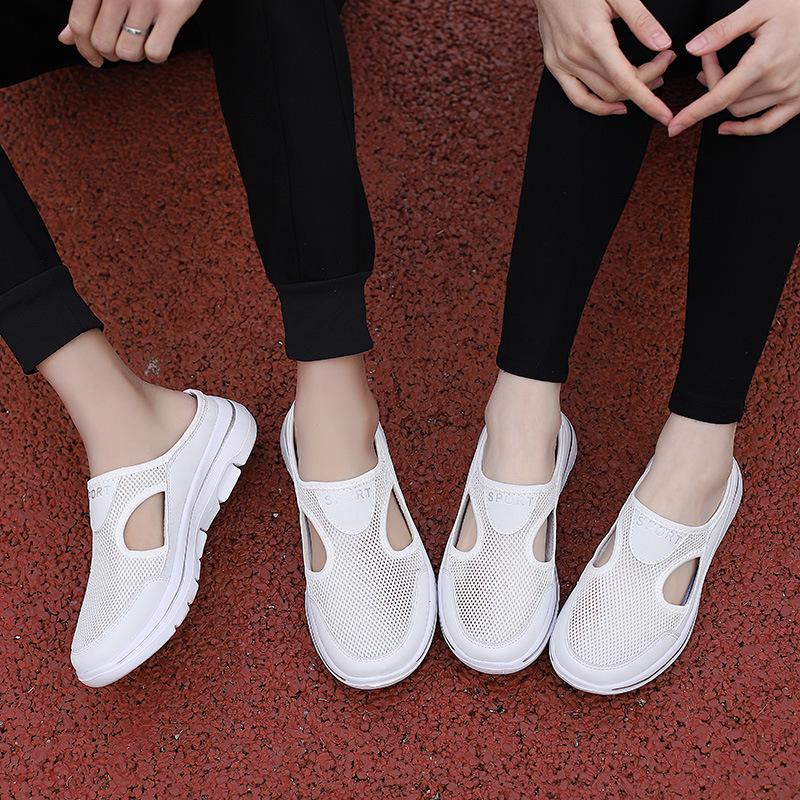 Korean Style 2023 Plus Size Casual Half-Toe Mesh Slip-On Sandals with Thick Sole for Women and Men