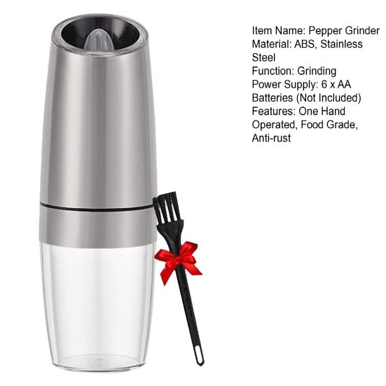 Гравитационная электрическая мельница для перца, мельница для перца из нержавеющей стали, стальная электрическая автоматическая мельница с питанием от батареи, одна