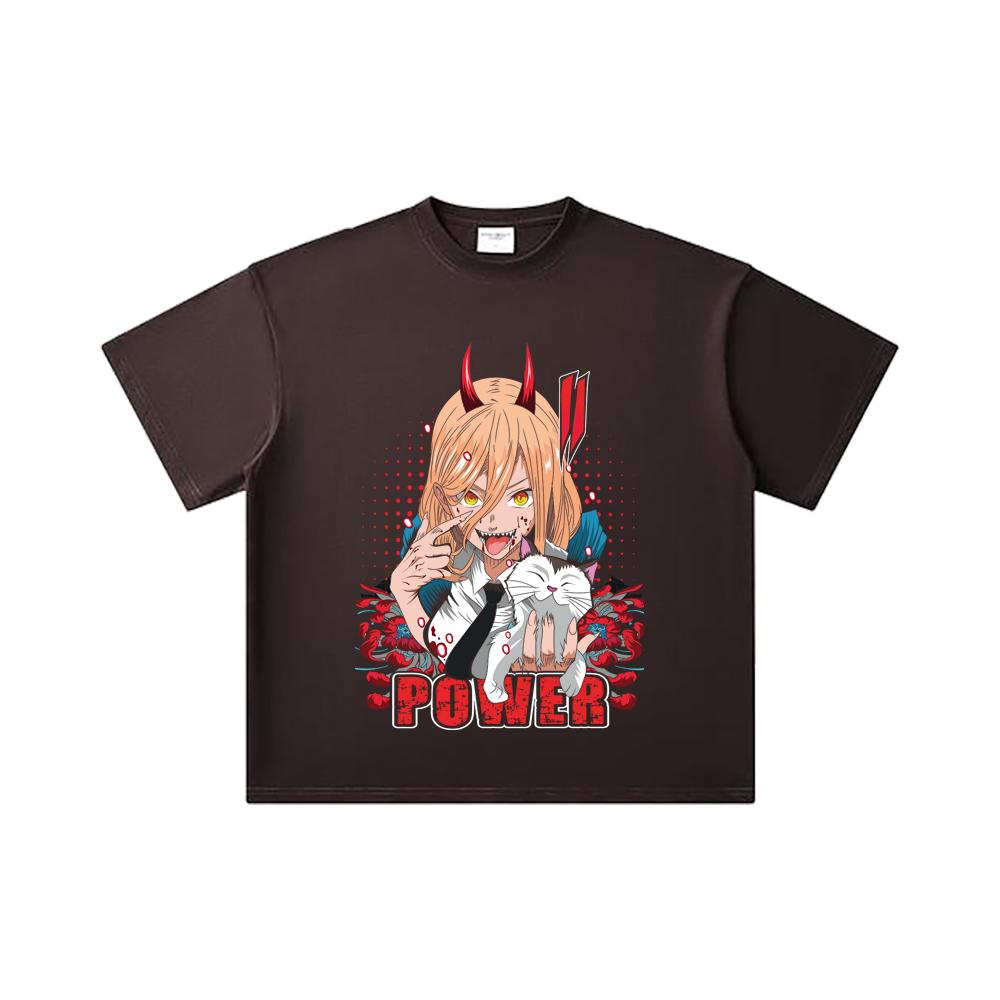 260 GSM Double Yarn 32 Count 100% Cotton Chainsaw Man V51 Power Print Unisex Heavy Cotton T Shirt