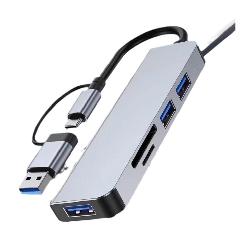 Док-станция расширения «пять в одном» Type-C/USB: Концентратор-разветвитель с многофункциональным картридером (ТФ/СД) из алюминиевого сплава