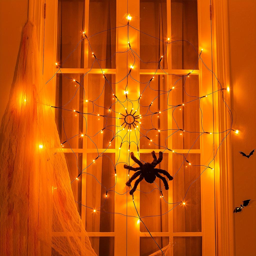 New LED Spider Web String Light with Remote Control 8 Modes Net Mesh Atmosphere Lamp Outdoor Indoor Party Halloween Decoration