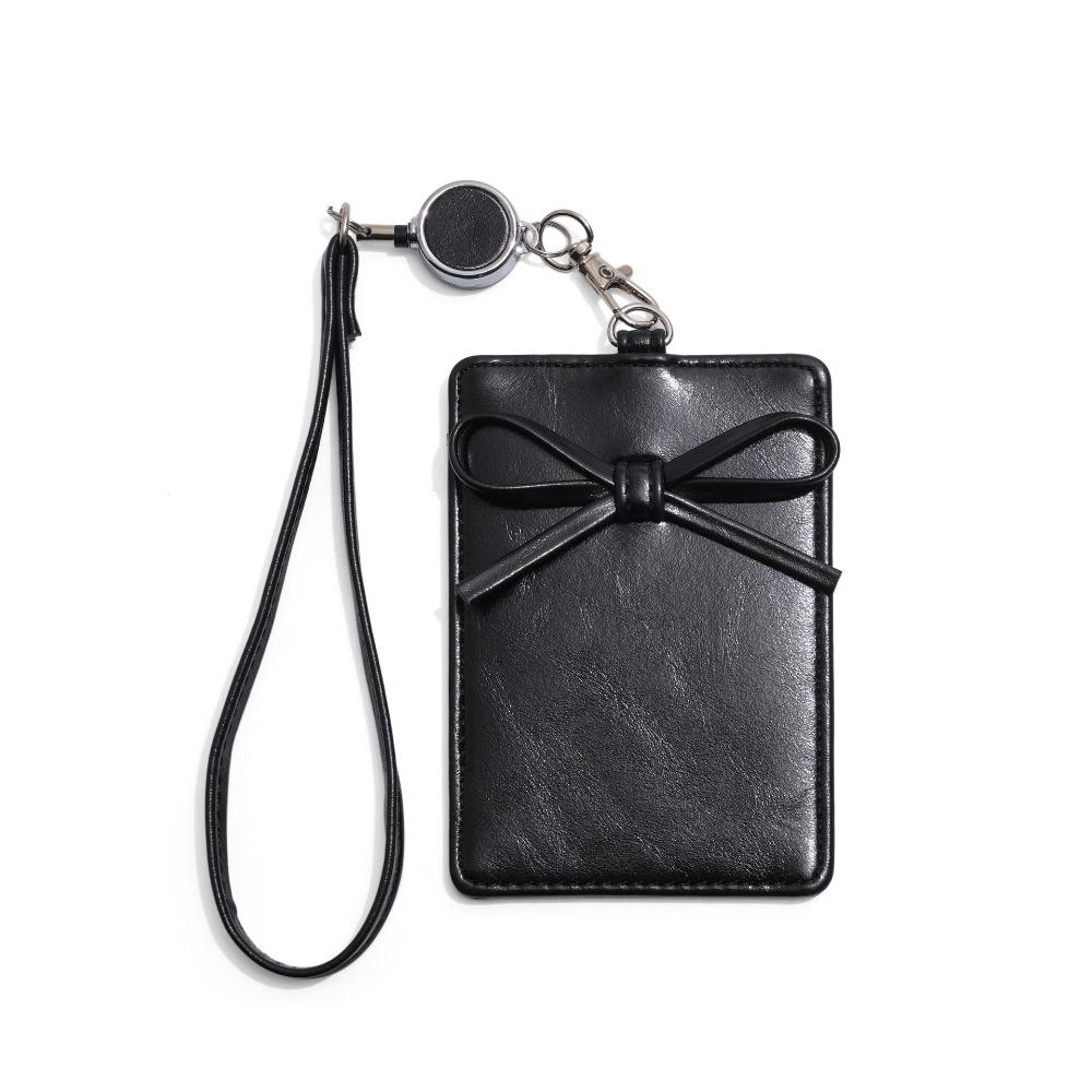 Кожа PU Бант Держатель для карт из кожи Выдвижной бейдж Обложка для рабочей карты Бантик Растягивающийся Держатели для проездных билетов Офис Студент