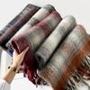 Winter Scarf Women Luxury Stripe Cashmere Scarf Thickened Warm Shawl Classic Tassels Fluffy Scarf Solid Color Soft Shawl