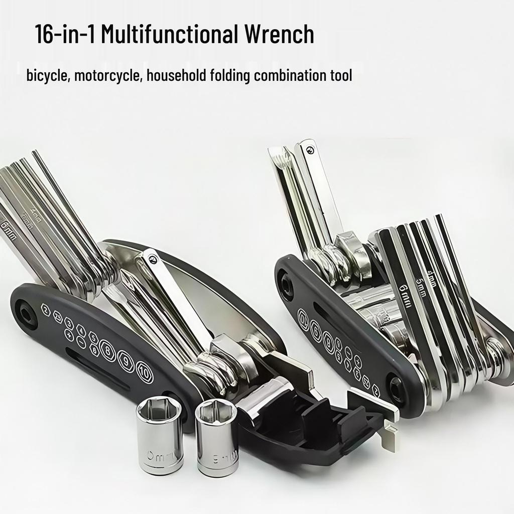 Universal 16-in-1 Folding Bicycle Hex Key and Wrench Tool