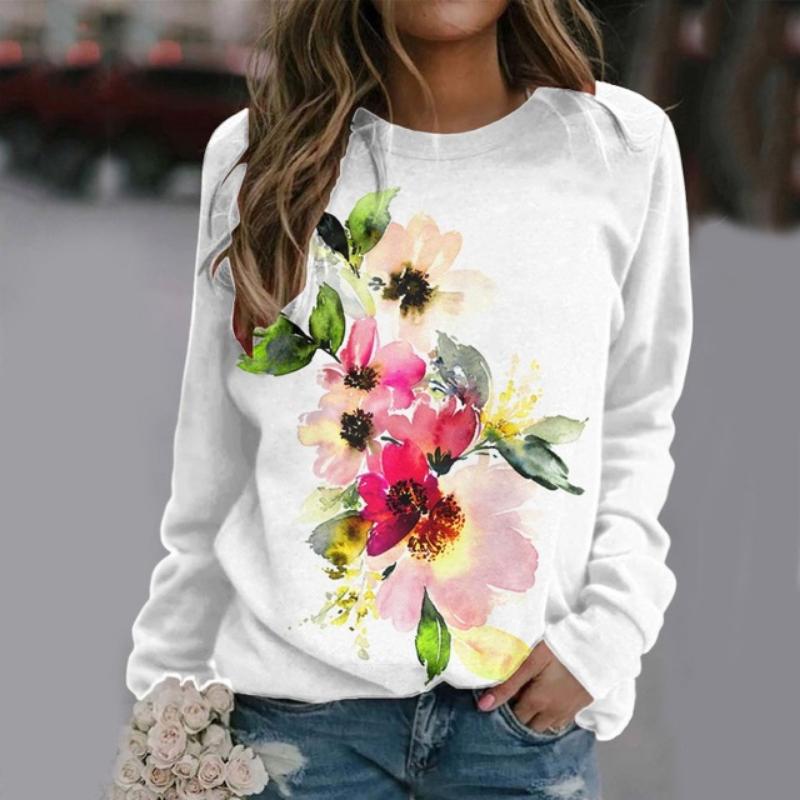 Женская футболка с длинным рукавом для женщин, повседневная футболка с цветочным принтом 3D, модная уличная одежда в стиле Харадзюку