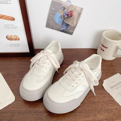 Дышащие кроссовки Dexun женские с круглым носком 2024 года весна и осень новая нишевая корейская версия низкие парусиновые туфли на платформе белые туфли