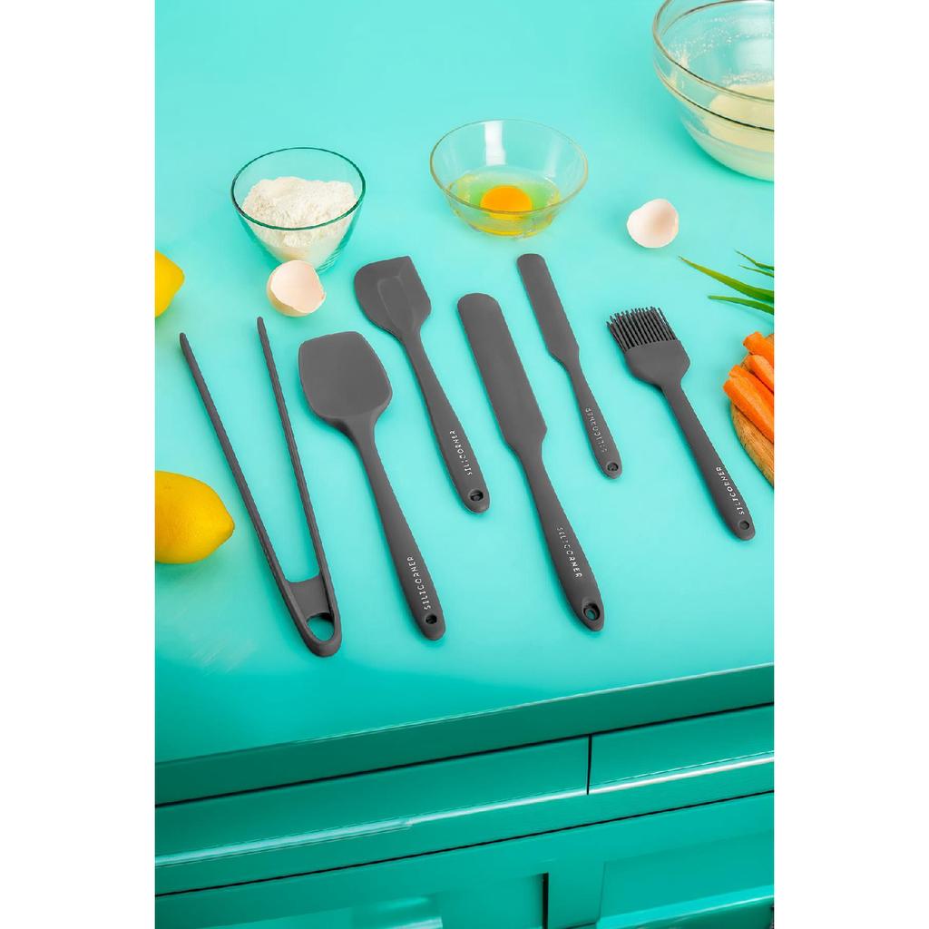 6 Piece Silicone Cooking Kitchen Set Cake Spatula Spoon Egg Brush Tongs Spatula