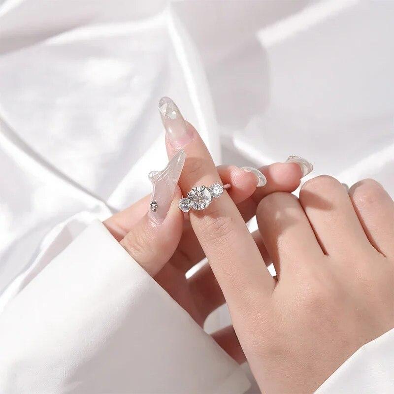 Обручальное кольцо с муассанитом 4 карата для женщин, 3 камня, стерлинговое серебро S925, позолоченное обручальное кольцо 18 карат, кольца с бриллиантами Promise