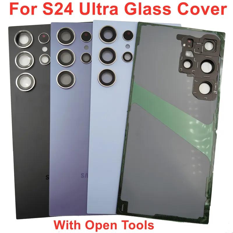 Для Samsung Galaxy S24 Ultra Стеклянная крышка батарейного отсека Задняя крышка двери S24 Ultra Задний корпус + оригинальный клейкий логотип для объектива камеры