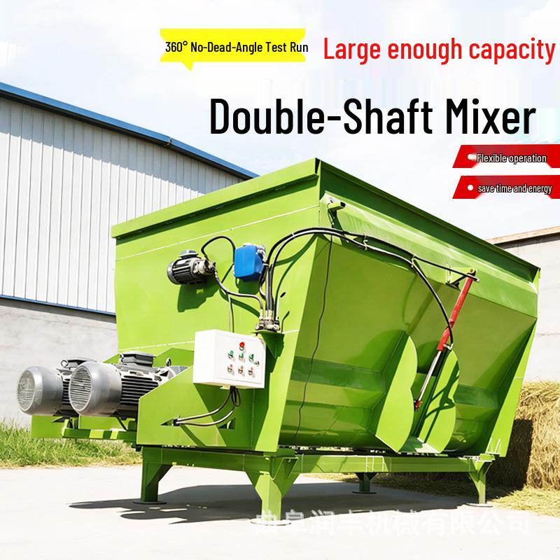 Double Shaft Yellow TMR Feed Mixer for Livestock Farming and Silage