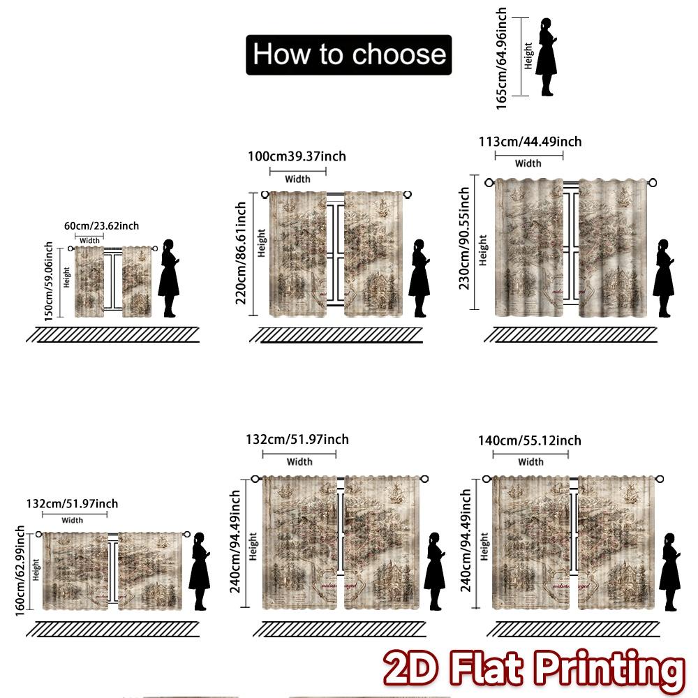 2pcs, 2D FLAT PRINTING Curtains (Without Rod) MarauderMap Christmas Festival Creative Curtains Machine Washable Fabric Curtains