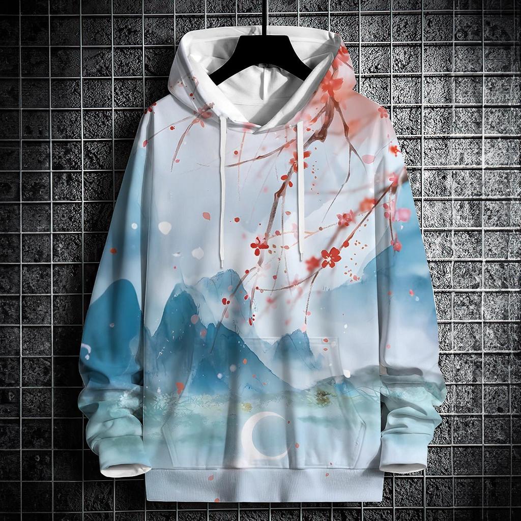 Осенние толстовки с капюшоном для мужчин с 3D-принтом в виде пейзажа, уличный дизайнер, свободный свитер большого размера с длинными рукавами, высококачественная мужская одежда